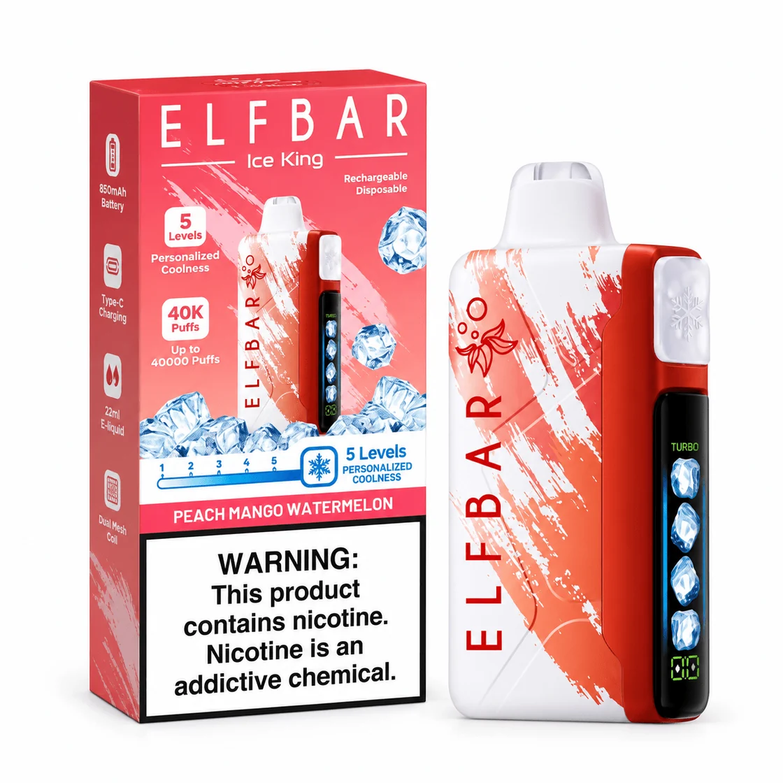 ElfBar Ice King 40000 Puffs Peach Mango Watermelon